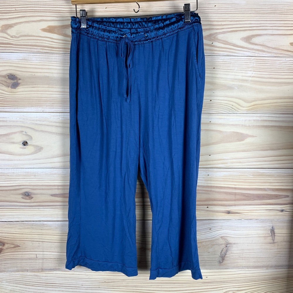 BambooYou Lounge Pants Womens Large Blue Cropped Wide Leg Bamboo Rayon Sleepwear